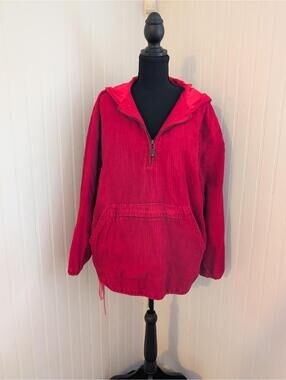 Paul Harris Design Streetwear Outdoors Red Corduroy Half-Zip Hoodie Medium